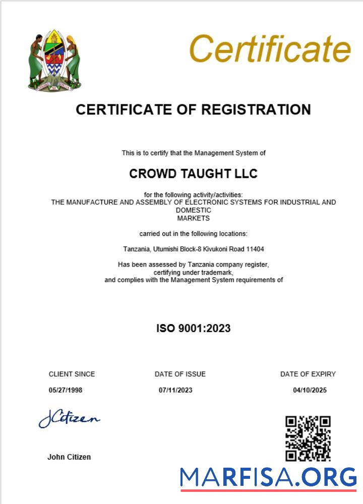 Realistic Tanzania business registration certificate Word and PDF template